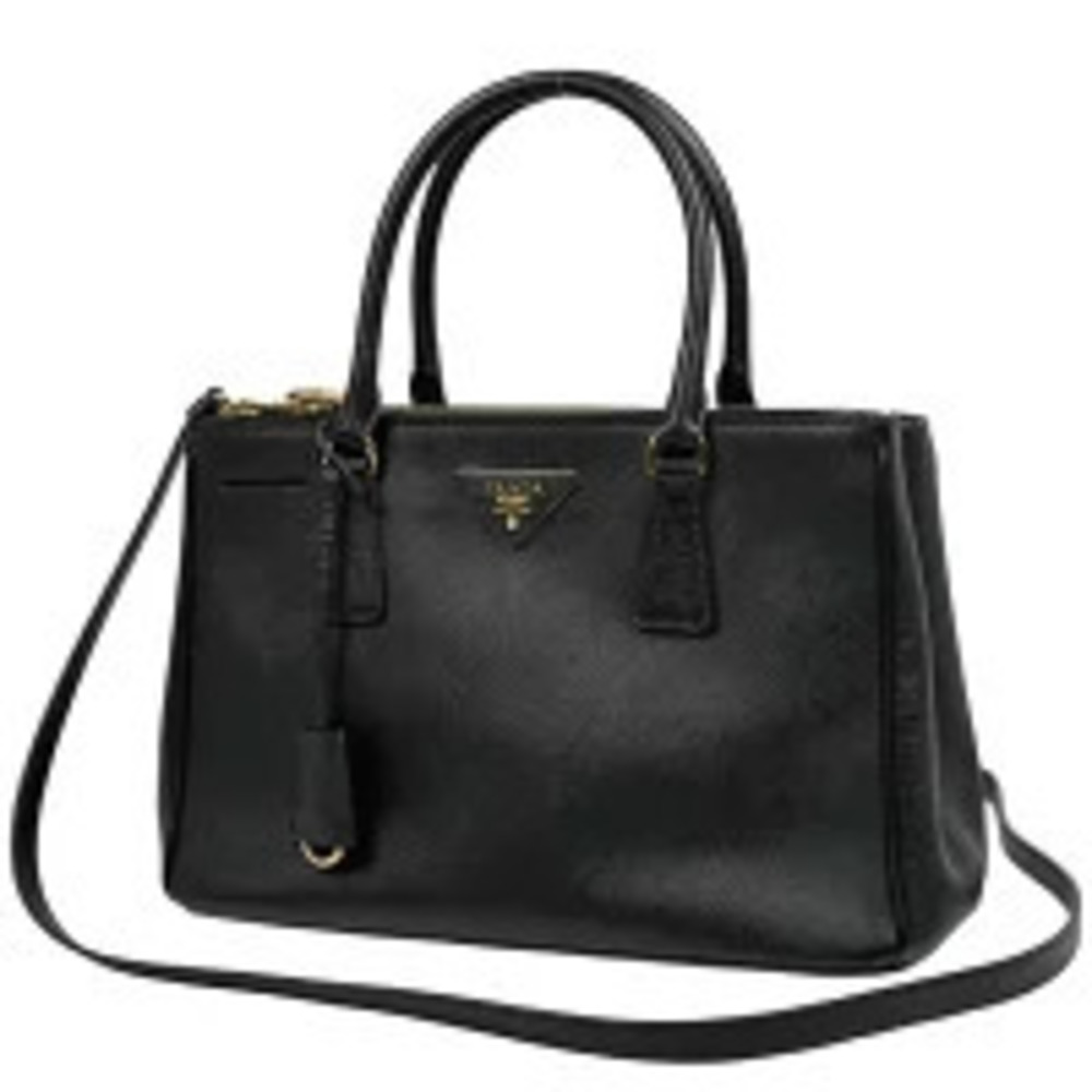 Prada Galleria Handbag Plate Shoulder Bag Saffiano Leather Nero Black
